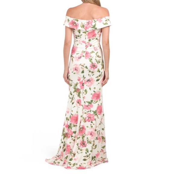 Rene Ruiz Off The Shoulder Floral Scuba Gown - Picture 2 of 3